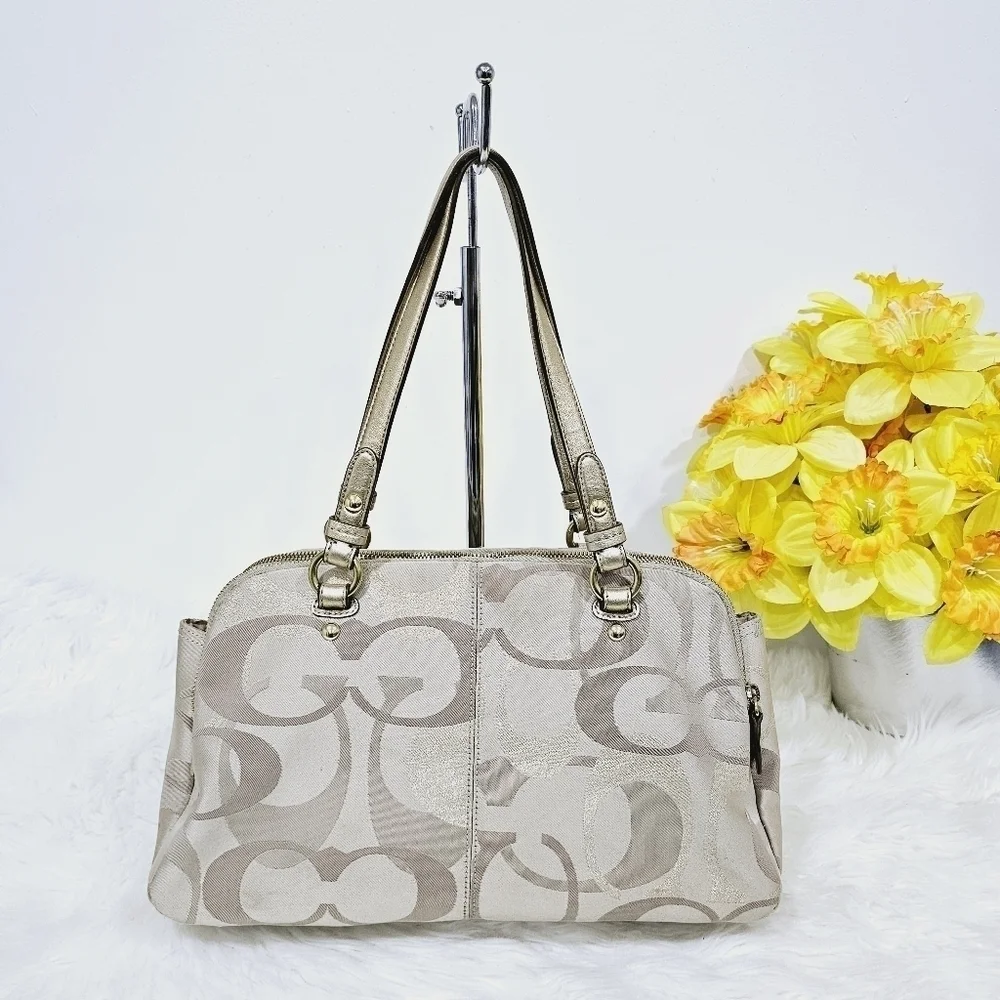 Coach Penelope signature satchel handbag cream and gold